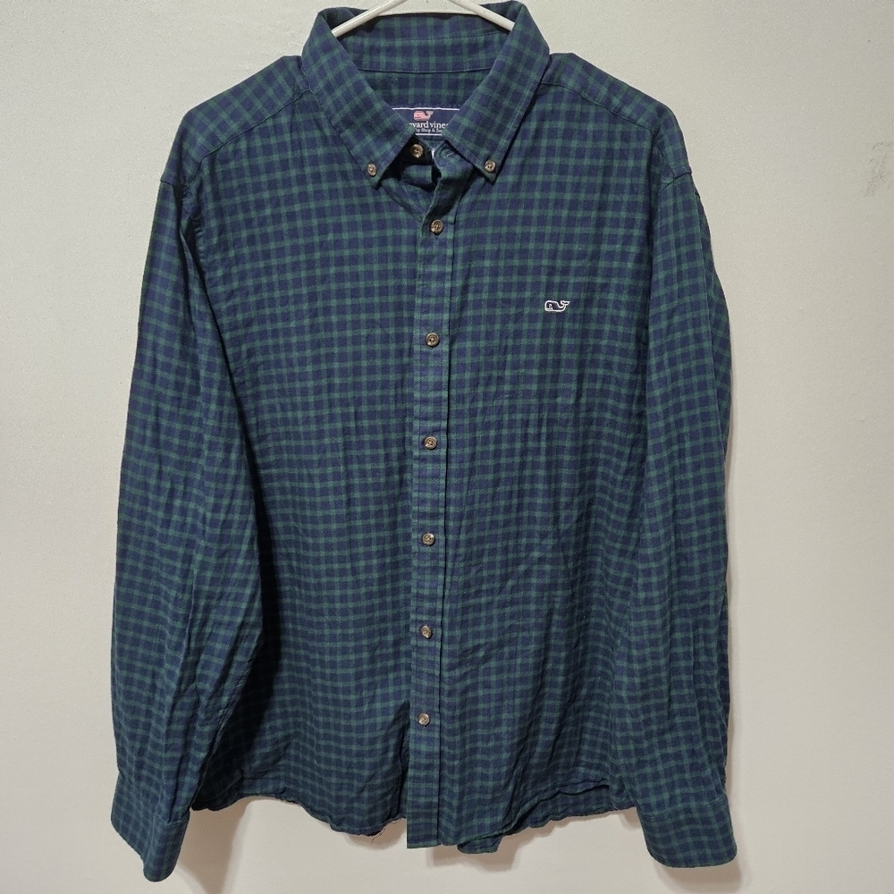 Vineyard Vines Classic Fit Shirt XL Mens BluGreen Check Plaid Long Sleeve Button